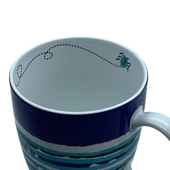 Anthropologie Vera Bloom Baltic Stripe Coffee Cup Mug Bug Detail 4" Handcrafted - Picture 2 of 5